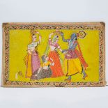 Kangra School, A Small Painting of Krishna with Gopis, 19th Century, 3.7 x 5.9 in — 9.4 x 15.1 cm