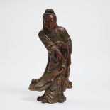 A Lacquered Wood Figure of Guanyin, Qing Dynasty, 19th Century, 晚清 漆木雕观音, height 23.9 in — 60.6 cm