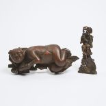 A Chinese Wood Boy-Form Pillow, Together With a Soapstone Figure of Li Tieguai, 19th/Early 20th Cent