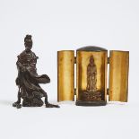 A Miniature Portable Zushi (Portable Shrine) With Kannon (Avalokiteshvara), Together With a Bronze O