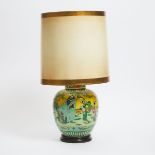 A Famille Verte Covered Jar Lamp, Late 19th Century, 清 十九世纪 五彩盖罐后制成灯, overall height 27 in — 68.6 cm
