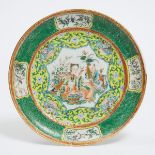 A Famille Verte 'Magu and Entourage' Dish, Qing Dynasty, 19th Century, 清 十九世纪 五彩人物纹盘, diameter 7.8 i