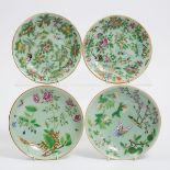 Two Pairs of Celadon Ground Famille Rose Dishes, Late 19th Century, 晚清 豆青地粉彩碟两对共四件, largest diameter