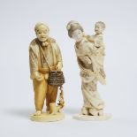 Two Ivory Okimono of a Lady and Child and a Farmer, One Signed Tomochika, Meiji Period (1868-1912),