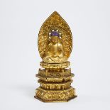 A Gilt Lacquered Wood Figure of Amida Butsu (Amitabha), 19th Century, 十九世纪 金漆木雕无量寿佛, overall height