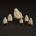 A Group of Six Ivory Figures of Buddhas, 20th Century, 二十世纪 牙雕佛一组六件, largest width 3.1 in — 8 cm (6