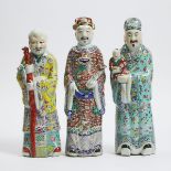 A Set of Three Famille Rose 'Fu Lu Shou' Figures, Republican Period, 民国 粉彩'福禄寿'三星像, height 18.5 in —