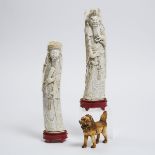 A Pair of Ivory Figures of a General and a Scholar, Together With a Foo Lion, Early to Mid 20th Cent