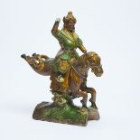 A Chinese Glazed Pottery Figure of a Warrior on Horseback, 19th/Early 20th Century, 晚清/民国 三彩骑佣, 18.9