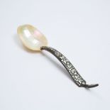 A Japanese Mother-of-Pearl Ladle with Horn Handle, overall length 14.4 in — 36.5 cm