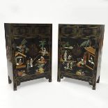 A Pair of Chinese Hardstone Inlaid Black Lacquer Cabinets, Early to Mid 20th Century, 明拓 嵌宝黑漆柜, 36 x