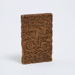 A Chinese Carved Sandalwood Card Case, 19th Century, 清 十九世纪 檀木镂雕卡片盒, 4.3 x 2.7 in — 10.9 x 6.9 cm