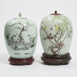 Two Enameled Porcelain Jars With Covers, Republican Period, 民国 粉彩人物纹盖罐一组两件, jar height 10.2 in — 26