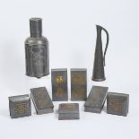 A Group of Nine Chinese Pewter Items, Late Qing/Republican Period, 晚清/民国时期 中国锡器一组九件, tallest height