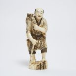 A Tinted Ivory Okimono of a Fisherman, Signed Masamitsu, Meiji Period (1868-1912), 日本 明治时期 正光款渔夫置物,