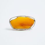 A Natural Amber Brooch, 老蜜蜡胸针, length 2.4 in — 6 cm