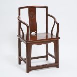 A Chinese Ming-Style Hardwood Chair, Early to Mid 20th Century, 民国/建国初期 明式硬木椅, 37.6 x 23.8 x 17.3 in