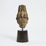 A Pala Sandstone Head of Vishnu, 12th Century or Later, with stand height 13.4 in — 34 cm