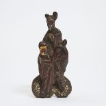 A Chinese Gilt and Lacquered Wood Carving of a Princess and Consort, Late Ming/Early Qing Dynasty, 明