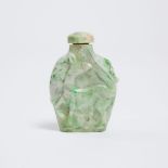 A Carved Jadeite 'Deer and Lotus' Group Snuff Bottle, Late Qing/Republican Period, 19th/20th Century
