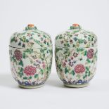 A Pair of Famille Rose 'Peony and Fruit' Jars and Covers, Hongxian Mark, Republican Period, 民国 洪宪款'牡