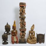 A Group of Six Large Thai/Southeast Asian Wood Carvings, tallest height 48.4 in — 123 cm (6 Pieces)