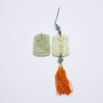 Two Reticulated Jade 'Double Phoenix' Pendants, Early to Mid 20th Century, 民国 双凤纹玉佩一组两件, length 2.3