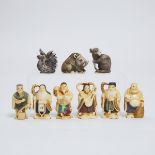 A Group of Nine Ivory Netsuke, Early to Mid 20th Century, tallest height 2 in — 5.1 cm (9 Pieces)