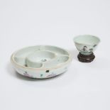 A Famille Rose Sweetmeat Dish, Jiaqing Mark, Together With an Enameled 'Beauty' Wine Cup, 19th/20th