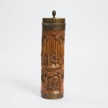 A Chinese Bamboo Incense Holder, Republican Period, 民国 竹雕香筒, height 16.1 in — 41 cm