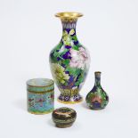 A Group of Four Chinese Cloisonné Wares, 19th/20th Century, 晚清/民国 中国铜胎掐丝珐琅器一组四件 (4 Pieces)
