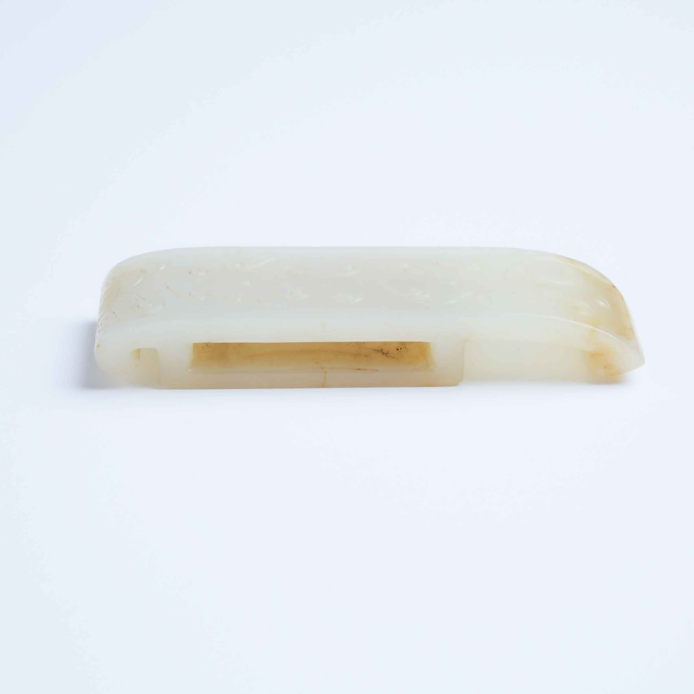 Two White Jade Scabbard Slides, Ming Dynasty, 明 剑璏一组两只, longest length 3.4 in — 8.6 cm (2 Pieces) - Image 4 of 4