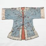 A Chinese Embroidered Pale Blue Ground 'Landscape' Surcoat, 19th Century, 清 十九世纪 蓝地刺绣庭院花卉纹女褂, 40.9 x