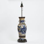 A Blue and White Crackled Glaze Vase, 19th Century, 清 十九世纪 青花开片刀马人物纹瓶, overall height 44.1 in — 112