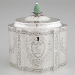 George III Silver Bright-Cut Straight-Sided Shaped Oval Tea Caddy, Thomas Chawner, London, 1786, hei