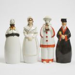 Four Robj Character Bottles, Paris, c.1925, largest height 10.4 in — 26.5 cm