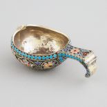Russian Silver-Gilt and Painted Cloisonné Enamel Small Kovsh, Pavel Ovchinnikov, Moscow, 1880s, leng