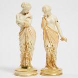 Pair of Royal Worcester Figures of 'Joy' and 'Sorrow', 1898/1900, larger height 10 in — 25.3 cm (2 P