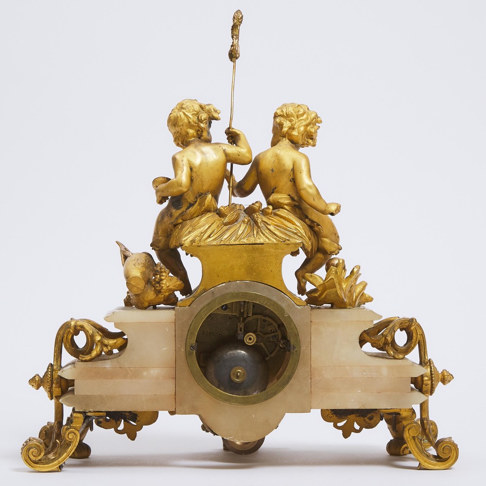 French Gilt Bronze and Alabaster Mantle Clock, mid 19th century, 15.25 x 14 in — 38.7 x 35.6 cm - Bild 2 aus 2