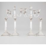 Set of Four Victorian Silver Corinthian Columnar Table Candlesticks with Two Five-Light Candelabra B