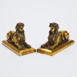 Pair of Gilt Brass Models of Sphinxes, 20th century, 6.25 x 9 x 4 in — 15.9 x 22.9 x 10.2 cm, length