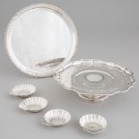 Canadian Silver Circular Waiter, Footed Comport and Four Shell Shaped Nut Dishes, Henry Birks & Son