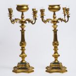 Large Pair of Marble Mounted Gilt Brass Banquet Candelabras, 20th century, height 35 in — 88.9 cm