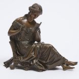 French Patinated Bronze Figure of a Seated Maiden Reading, mid 19th century, 9.25 x 11 in — 23.5 x 2