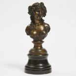Small Patinated Bronze Bust of a Young Bacchanalian Woman, 19th century, overall height 12 in — 30.5