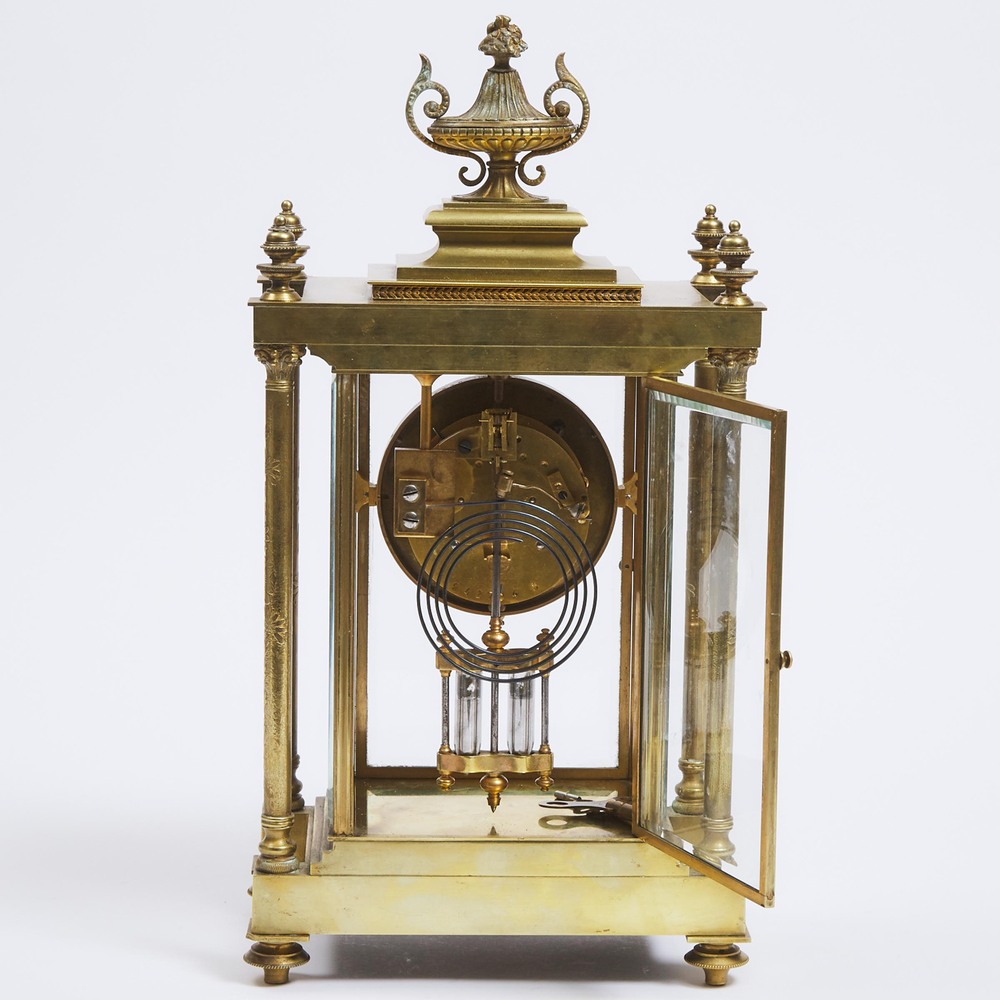 French Gilt Bronze Four Glass Panel Mantle Clock, early 20th century, height 16.7 in — 42.4 cm - Bild 2 aus 2