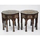 Pair of Turkish Ottoman Bone Inlaid Octagonal Side Tables, 19th cetnury, 24.5 x 24 x 24 in — 62.2 x