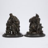 Large Pair of French School Patinated Bronze FIgures of Galileo and John Cabot, 19th century, 16 x 1