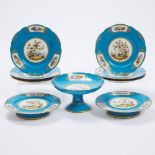 'Sèvres' Bleu Céleste Ground Dessert Service, late 19th/early 20th century, plates diameter 8.7 in —