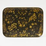 Regency Gilt Decorated Black Lacquer Tea Tray, Clay, King St., Covent Garden, 15.2 x 20.3 in — 38.5